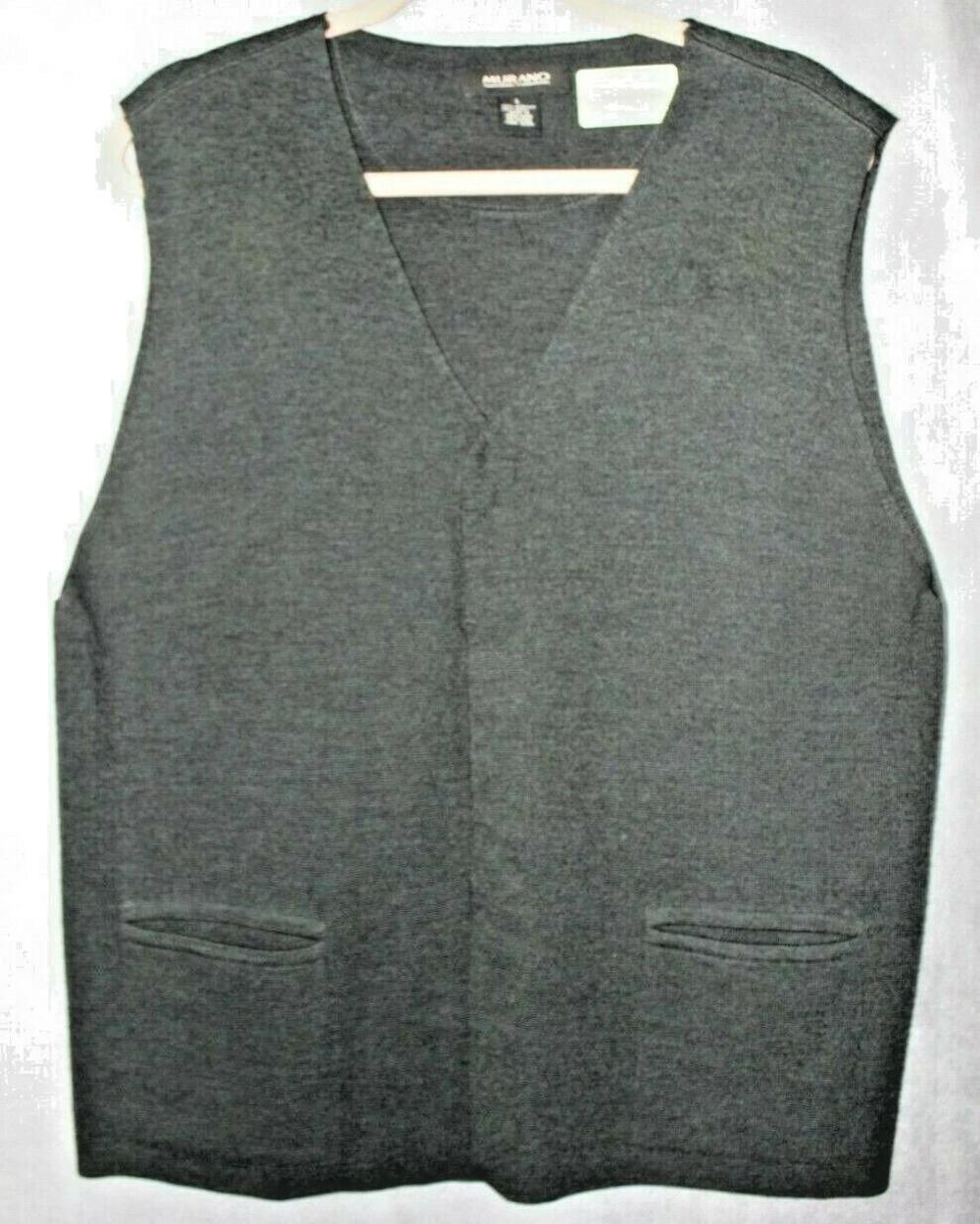 Murano Sweater Vest Mens Large Gray Acrylic Wool Blend V Neck Pockets Tight-Knit